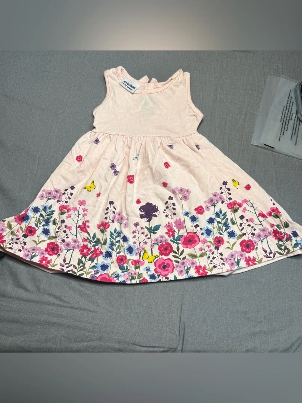 Blueberi Boulevard Pink Floral Sleeveless Dress with Multicolor Border